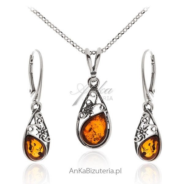ankabizuteria.pl Komplet biżuterii srebrny z bursztynem