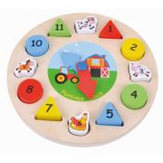 Zabawki interaktywne dla dzieci - Sun Baby Drewniane puzzle zegar E01.033.1.1 E01.033.1.1 - miniaturka - grafika 1