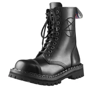 Botki męskie - glany STEADY'S - 10 dziurek, czarne / CZARNY PENTAGRAM (STE/10/HAFT) -45 - miniaturka - grafika 1