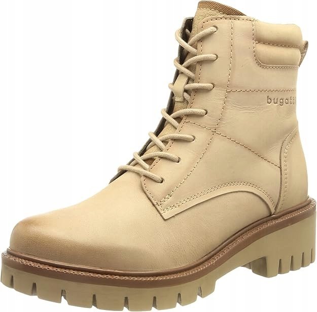 BUGATTI BOTKI BEŻOWE SZNUROWANE DAMSKIE SKÓRZANE 40 Ż_A