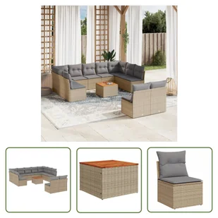 The Living Store 12-cz. zestaw mebli ogrodowych z poduszkami - mieszany beż - Sofa Ogrodowa - Meble ogrodowe - miniaturka - grafika 1