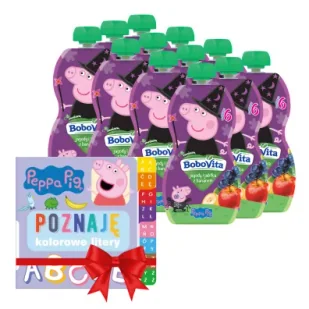 BoboVita Świnka Peppa Mus jagody jabłka banan po 6 miesiącu + Książeczka GRATIS Zestaw 12 x 100 g - Desery dla dzieci - miniaturka - grafika 1