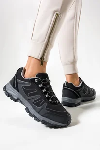 Czarne buty trekkingowe damskie sznurowane z szarymi dodatkami softshell Casu B2116-1-41 - Botki damskie - miniaturka - grafika 1