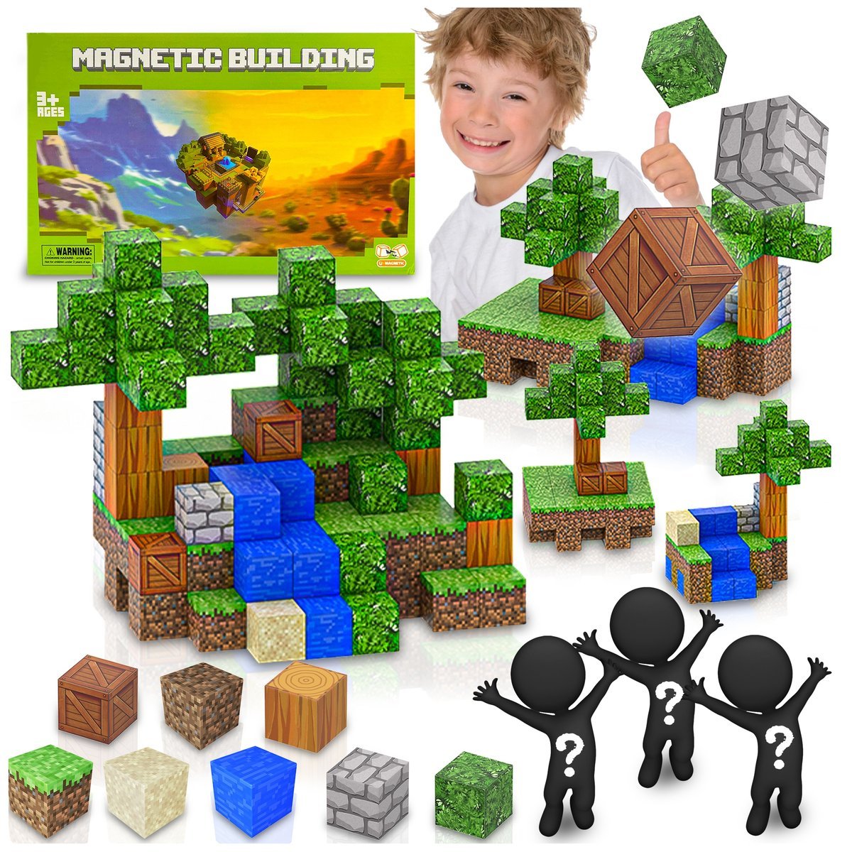 KLOCKI MAGNETYCZNE KONSTRUKCYJNE 3D PIKSELE ZESTAW 100EL + LOSOWE 3LUDZIKI