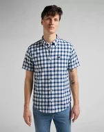 Koszule męskie - Lee Button Down Ss Męska Koszula W Kratę Krótki Rękaw Washed Blue L886Oflr-M - miniaturka - grafika 1