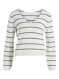 Vila Damski sweter VICHAO V-Neck L/S Knit TOP/SU-NOOS dzianinowy sweter, biały Alyssum/Stripes: czarny, M, White Alyssum/Stripes:black, M - Swetry damskie - miniaturka - grafika 1