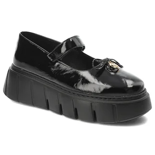 Czarne Półbuty Karino Eleganckie Obuwie Damskie Na Platformie - Półbuty damskie - miniaturka - grafika 1