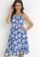 Sukienki - Granatowa Sukienka na Cienkich Ramiączkach z Wiskozy w Kwiaty Kimball - miniaturka - grafika 1