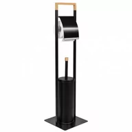 Stojaki i wieszaki na papier toaletowy - Stojak na papier toaletowy i szczotkę do WC, uchwyt czarny, bambus - miniaturka - grafika 1