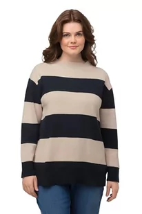 Ulla Popken Damski sweter w paski, stójka, długi rękaw, bawełna ekologiczna, morski, 46/48 - Swetry damskie - miniaturka - grafika 1