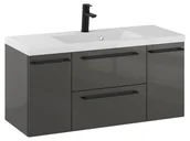 Szafki łazienkowe - Szafka Wisząca Z Umywalką RON 100 cm D - Titan Wysoki Połysk - Uchwyty Czarne Matowe - miniaturka - grafika 1