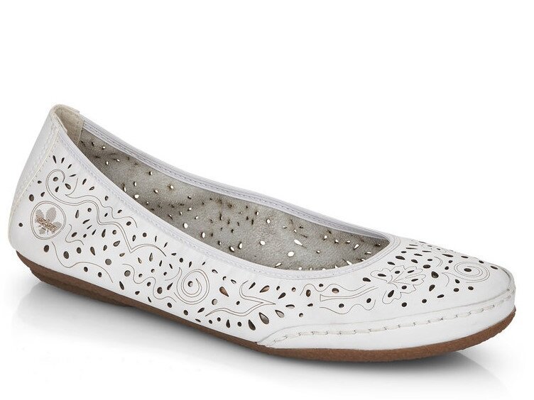 Baleriny baletki damskie Rieker 41460-80 skórzane białe ażurowe lekkie-39