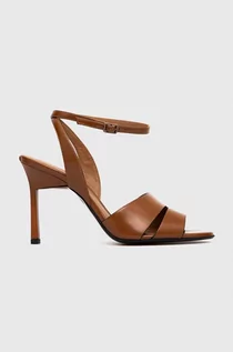 Sandały damskie - Calvin Klein sandały skórzane GEO STIL SANDAL 90HH kolor brązowy HW0HW01462 - grafika 1