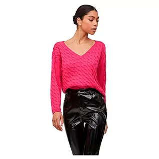 Kurtki damskie - Vila Damskie ponczo VICHAO V-Neck L/S Cable Knit TOP/SU-NOOS, różowe Yarrow, XXL, Pink Yarrow, XXL - grafika 1