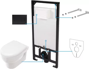 Deante Avis Zestaw 6w1 Toaleta WC bez kołnierza + deska wolnoopadająca + stelaż + przycisk czarny/biały CDAN6ZPW - Miski WC - miniaturka - grafika 2