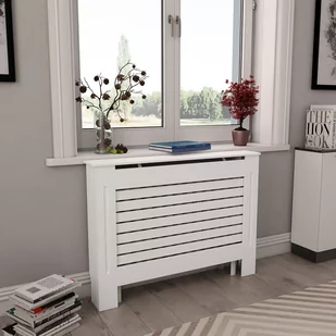vidaXL Osłony na kaloryfer, 2 szt., białe, 112x19x81,5 cm, MDF - Akcesoria grzewcze - miniaturka - grafika 1