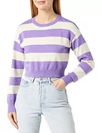 Swetry damskie - Noisy may Damski sweter Nmzoe L/S O-Neck Crop Knit Noos, Paisley Purple/Stripes:eggnog, XS - miniaturka - grafika 1