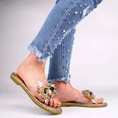 Klapki i japonki damskie - VINCEZA 17324 klapki damskie eleganckie transparentne z ozdobą - miniaturka - grafika 1