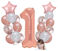 Balony i akcesoria - Zestaw balonów Urodziny Dziewczynki Rose Gold cyfra 100cm 0-9 balony duże - miniaturka - grafika 1