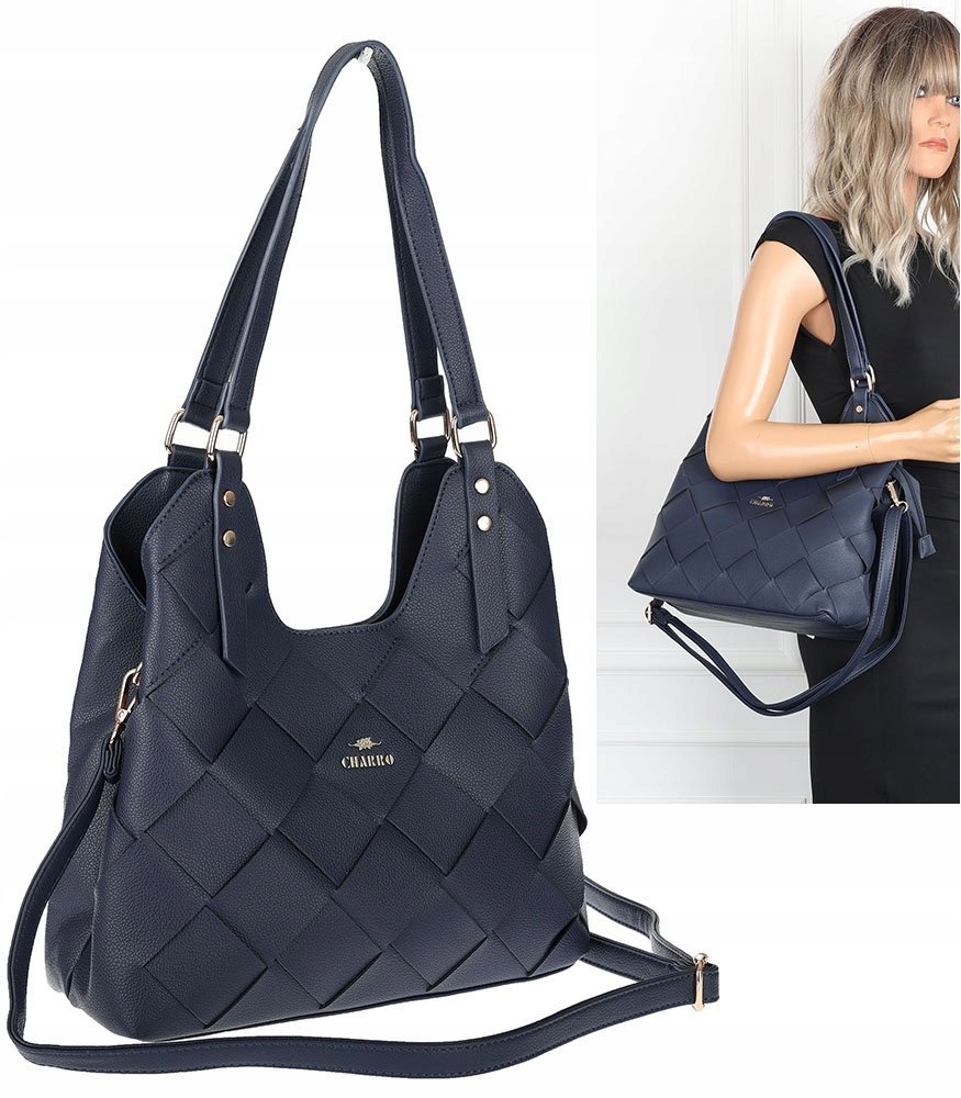 Torebka Damska shopper worek włoska marka CHARRO pojemna CH3357 granatowa