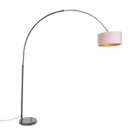 Lampy stojące - QAZQA Lampa podłogowa łuk czarna klosz welurowy różowy 50cm - XXL - miniaturka - grafika 1