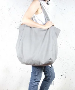 Big Lazy bag torba jasnoszara na zamek / vegan - Torebki damskie - miniaturka - grafika 1