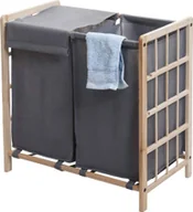 Kosze na bieliznę - Kosz na pranie HWC-B60, Kosz na pranie z litego drewna 2 komory 60x60x33cm 68l ~ jasny brąz, szara pokrywa - miniaturka - grafika 1