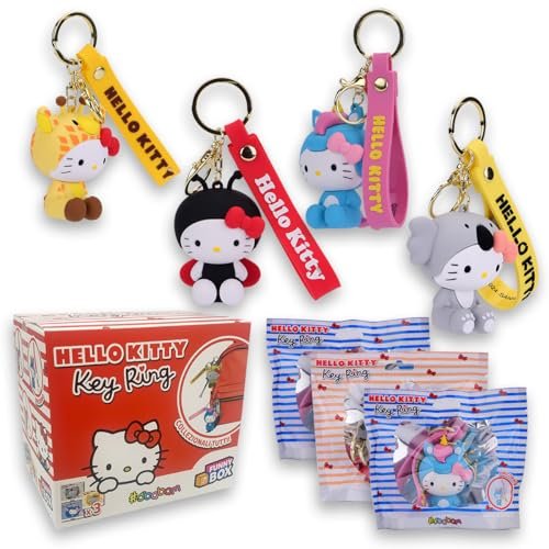 Sbabam FUNNY BOX Hello Kitty Key Ring, Brelok do kluczy Hello Kitty z kolorową etykietą, gadżety dla dzieci z postaciami Hello Kitty, idealny do zawieszenia na torebkach i plecakach, pomysły na
