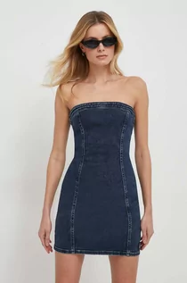 Sukienki - Calvin Klein Jeans sukienka jeansowa kolor granatowy mini dopasowana - grafika 1