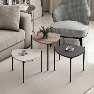Stolik kawowy Glamsbjerg stolik boczny zestaw 3 stolików do salonu stolik okrągły dąb antracyt biały stolik sofa - Ławy i stoliki kawowe - miniaturka - grafika 1