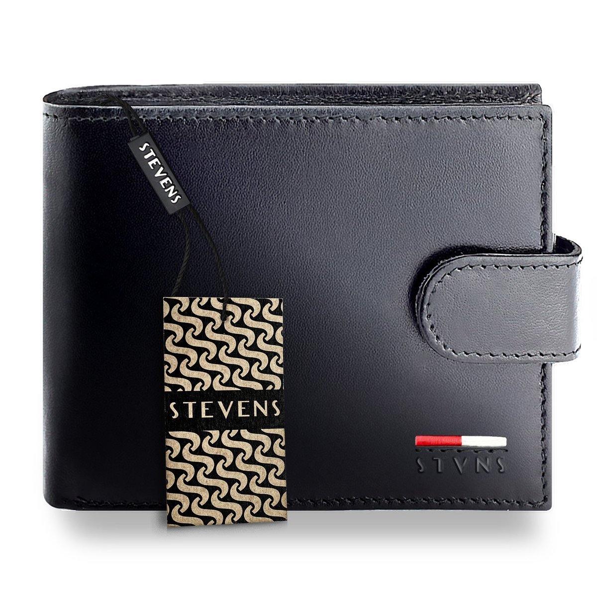 Portfel Męski STEVENS Skórzany 100% Skóra Naturalna Ochrona RFID Poziomy Czarny PREMIUM TH