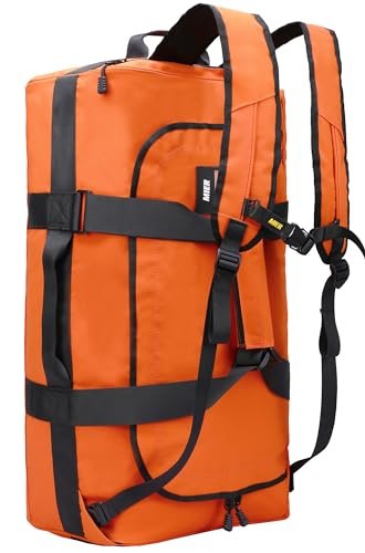 MIER Wodoodporny plecak Duffle Heavy Duty Cabrio torba sportowa z paskami plecaka na siłownię, do uprawiania sportu, podróży, pomarańczowy, 60L, Wytrzymały plecak marynarski