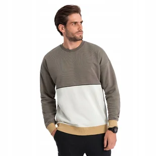 Bluza męska OVERSIZE kontrastowe kolory khaki V7 OM-SSNZ-0130 M - Bluzy męskie - miniaturka - grafika 1