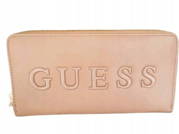 GUESS SKÓRZANY BEŻOWY PORTFEL Z MIEJSCEM NA BILON GNA