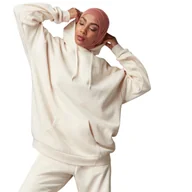 Bluzy damskie - Bluza damska Adidas Oversize Hoodie beżowa kangurka bawełniana-XS - miniaturka - grafika 1