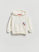 Bluzy i sweterki niemowlęce - Reserved - Bawełniana bluza z kapturem - złamana biel - miniaturka - grafika 1