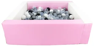 Kwadratowy suchy basen z ekoskóry z 300 piłeczkami (biały, różowy (pastel)/czarny, biały, transparentny, srebrny) - Suche baseny - miniaturka - grafika 1
