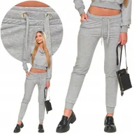 Dresy damskie - Spodnie Dresowe Damskie Sportowe Ze Ściągaczami Modne Dresy Szare Moraj Xl - miniaturka - grafika 1