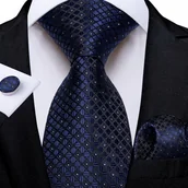 Krawaty i muchy męskie - Żakardowy zestaw - krawat + poszetka + spinki - miniaturka - grafika 1