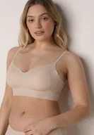 Biustonosze - Beżowy Bezszwowy Biustonosz Bez Fiszbin z Elastycznego Materiału Edalith - miniaturka - grafika 1