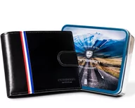 Portfele - Skórzany portfel męski na zatrzask czarny - Peterson - miniaturka - grafika 1