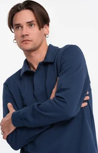 Ombre Bluza męska z kołnierzykiem polo ze strukturalnej dzianiny - ciemnoniebieska V5 OM-SSNZ-0149 M - Bluzy męskie - miniaturka - grafika 1