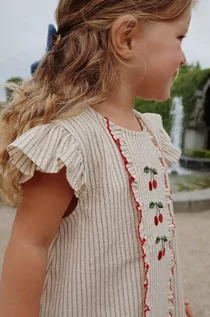 Bluzki dla dziewczynek - Konges Sløjd bluzka dziecięca kolor beżowy wzorzysta - grafika 1