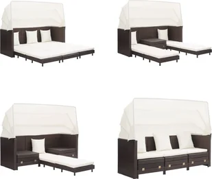vidaXL Rozkładana sofa 3-osobowa z dachem z rattanu brązowa - Sofa rozkładana - Sofa rozkładana - Sofa rozkładana rattanowa - Sofa rozkładana rattanowa - Sofy i kanapy - miniaturka - grafika 1