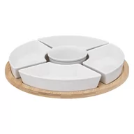 Tace i patery - Zestaw Do Przekąsek: 6 Porcelanowych Miseczek + Bambusowa Taca - miniaturka - grafika 1
