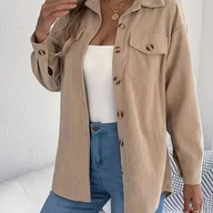 Koszule damskie - TEMU Kurtka z Długim Rękawem w Teksturze Sztruksu dla Kobiet - Pralna, Jednokolorowa Kardigan na Guziki, Wszechsezonowy Strój do Codziennego - miniaturka - grafika 1