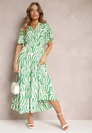 Sukienki - Zielono-Beżowa Sukienka Maxi z Wiskozy z Odkrytymi Plecami i Falbankami Jayliana - miniaturka - grafika 1