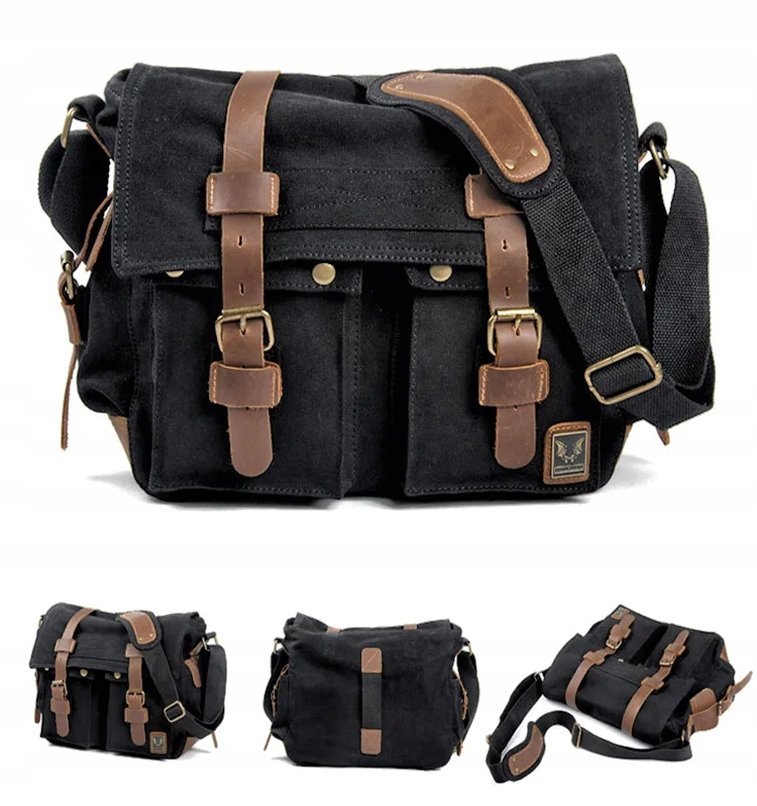 Torba MĘSKA LISTONOSZKA Vintage Retro MIEJSKA EkoSkóra DUŻA Czarno-Brązowa