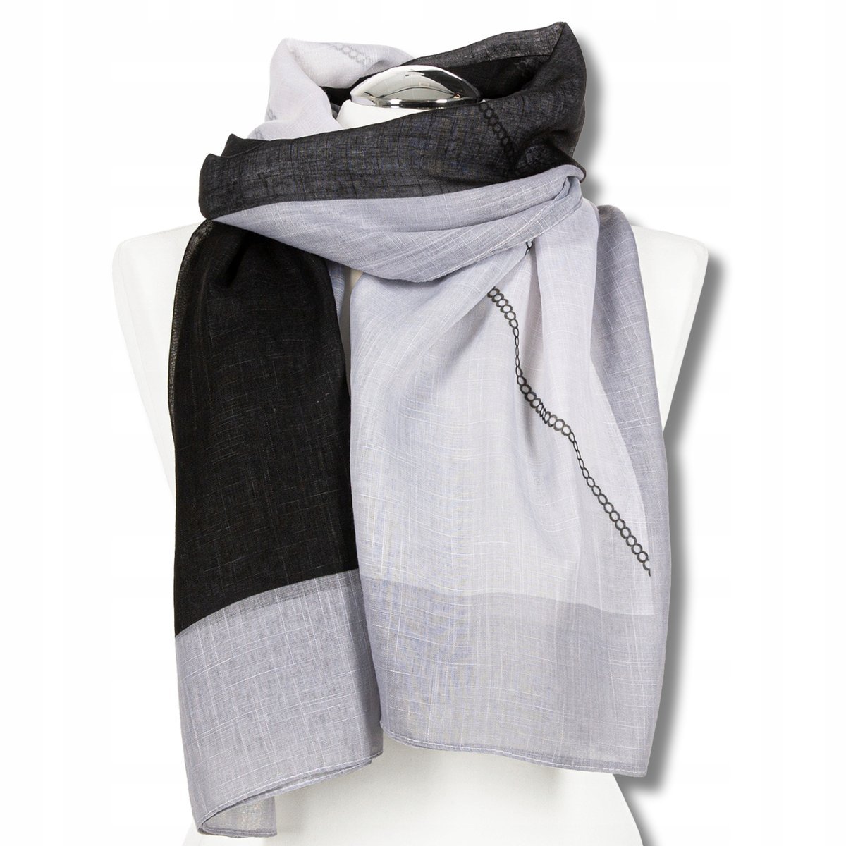 LEKKI SZAL DAMSKI MIĘKKI SZALIK MODNY ELEGANCKI W DELIKATNĄ KRATĘ MORAJ BLACK