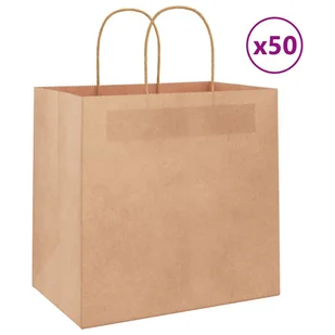 vidaXL Torby papierowe 50 szt. z uchwytami Brązowe 26x17x25 cm - Zestawy upominkowe - miniaturka - grafika 1